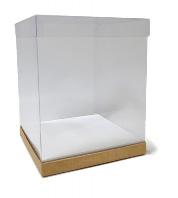 Caja tubo de PVC transparente con base de cartón