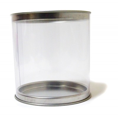 Caja tubo de PVC transparente con tapa de aluminio